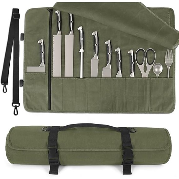 Chef Knife Roll Bag with 11 Slots and Adjustable Strap
