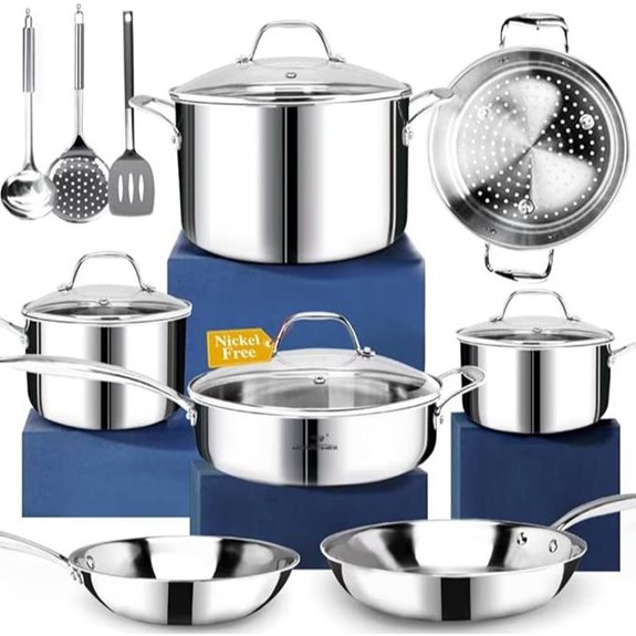 HOMICHEF 14-Piece Stainless Steel Cookware Set