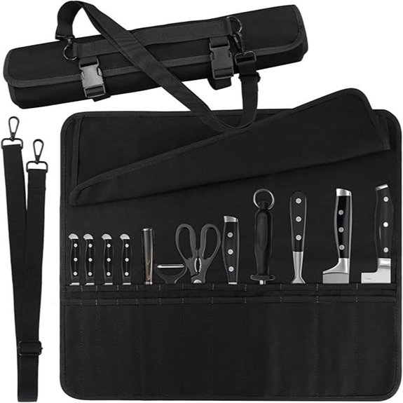 Chef Knife Roll Bag with 24 Slots and Adjustable Strap