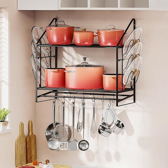 28-Inch Wall-Mounted Pot Rack with Hooks and Holders