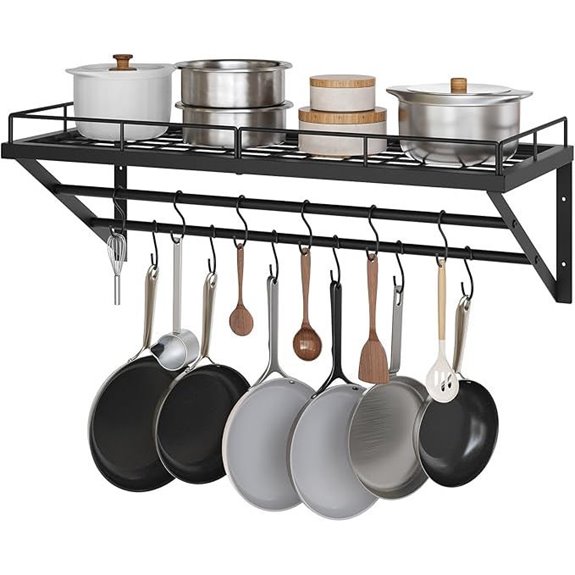 Wall-Mounted 30-Inch Pot Rack with Hooks and Rails