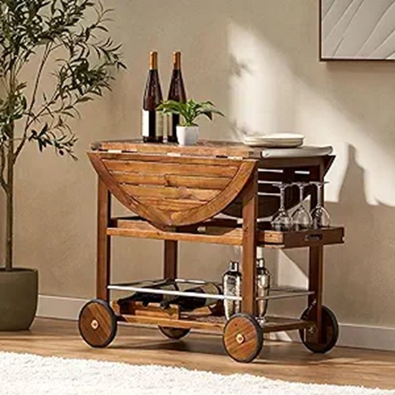 Acacia Kitchen Bar Cart with Wine Racks and Wheels