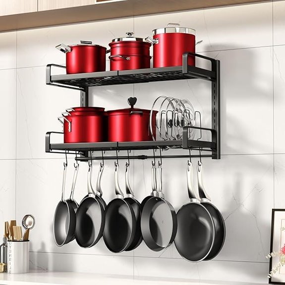 Expandable 19-30 Wall-Mounted Pot Rack with Hooks