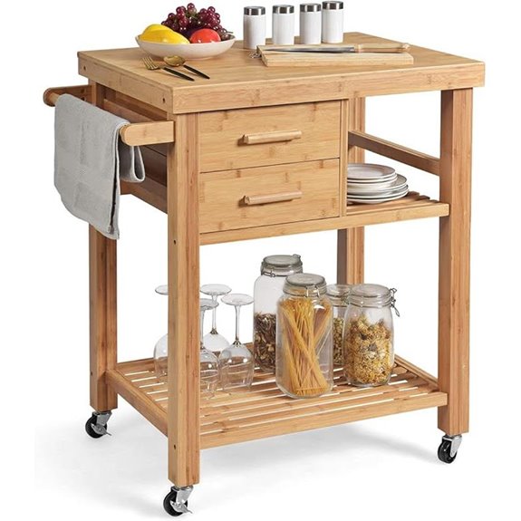 PETSITE Bamboo Kitchen Island Cart with Drawers