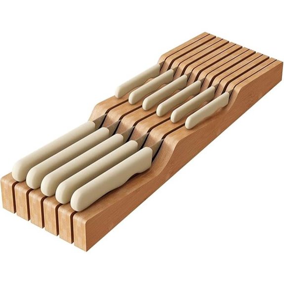 In-Drawer Bamboo Knife Organizer - Holds 11 Knives