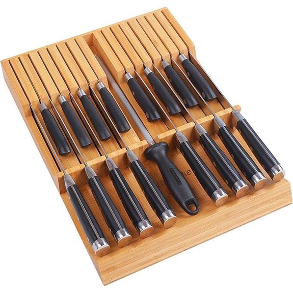 Utoplike Bamboo Kitchen Knife Drawer Organizer