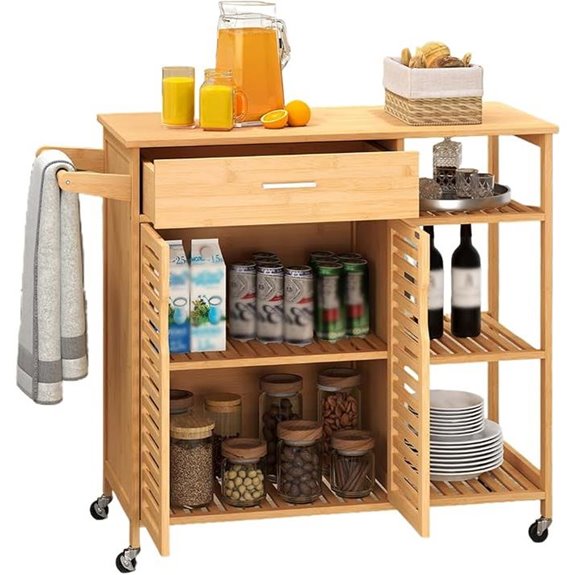 Bamboo Kitchen Island Cart with Storage and Shelves
