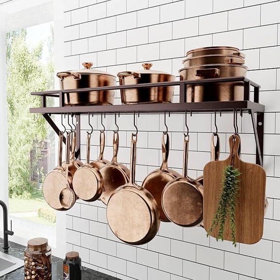 Oiled Bronze Wall-Mounted Pot Rack with Hooks