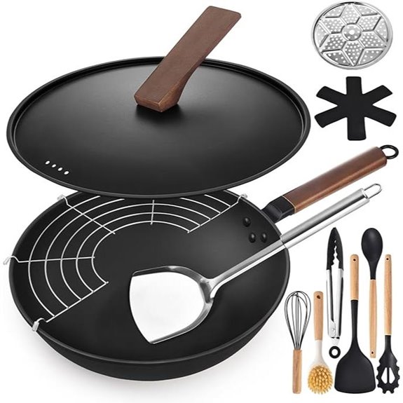 AOSION 13 Carbon Steel Wok Set with Lid