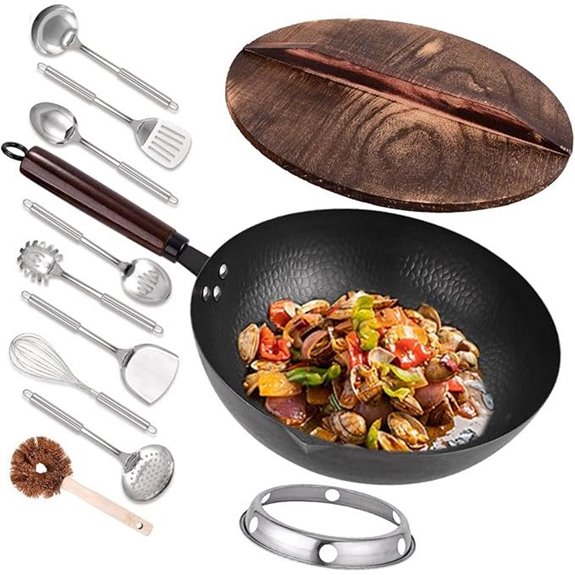 12.8 Carbon Steel Wok with Accessories and Lid