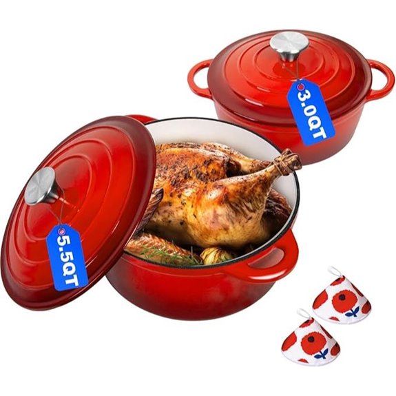 Romswi Enamel Cast Iron Dutch Oven Set (3qt & 5.5qt)