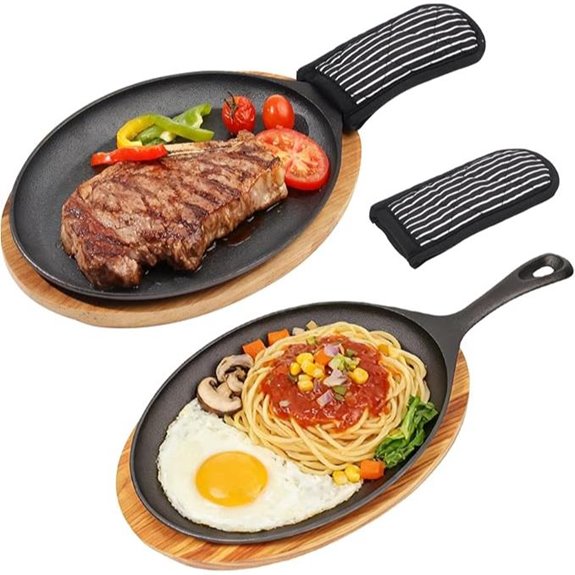 Cast Iron Fajita Skillet Set with Wooden Base