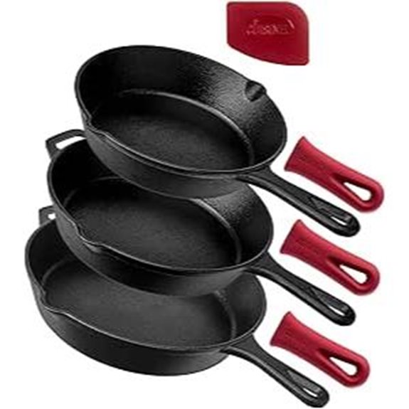 Cuisinel Cast Iron Skillet Set with Handle Covers