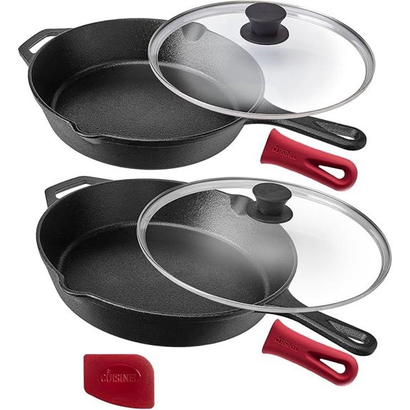 Cuisinel Cast Iron Skillet Set with Lids and Grips