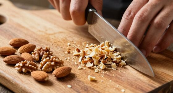 chopping nuts carefully with knife