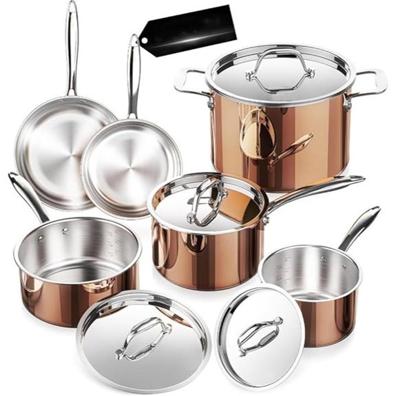 Copper Cookware Set with Stainless Steel Lids