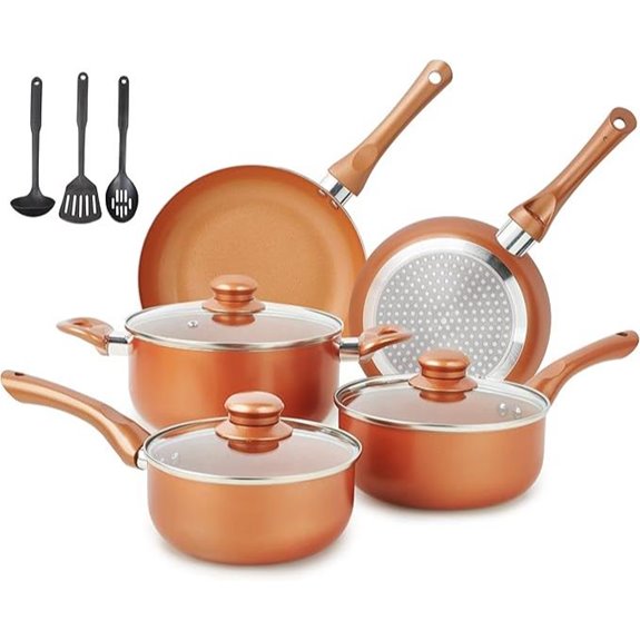 11-Piece Nonstick Copper Cookware Set with Utensils