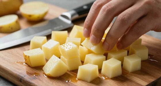 cut potatoes into uniform cubes