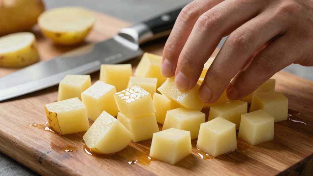 cut potatoes into uniform cubes