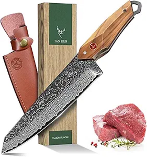 Damascus Chef Knife 6-inch with Sheath Wooden Handle