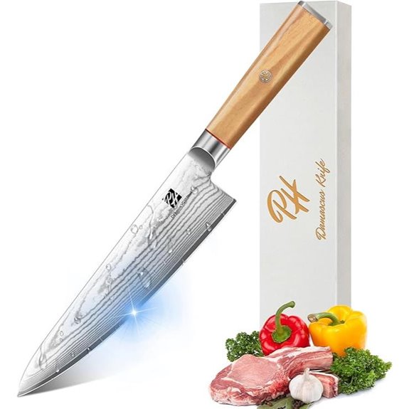 Damascus 8-Inch Japanese Chef's Knife with Olive Handle