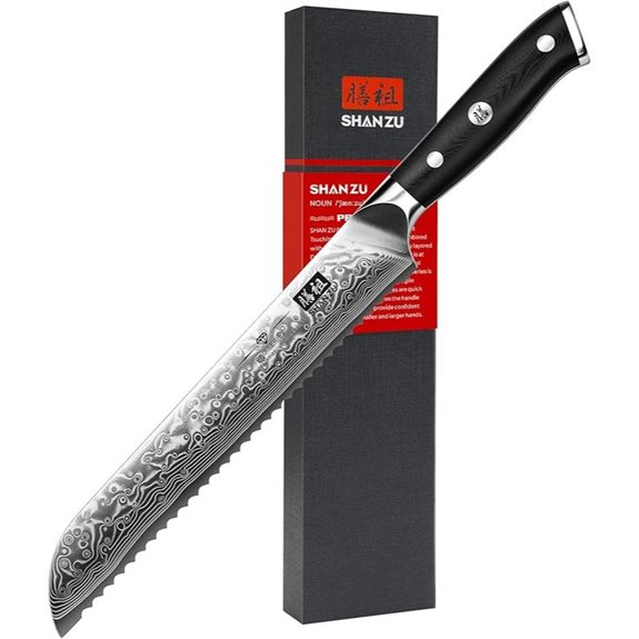 SHAN ZU 8-Inch Damascus Bread Knife with G10 Handle