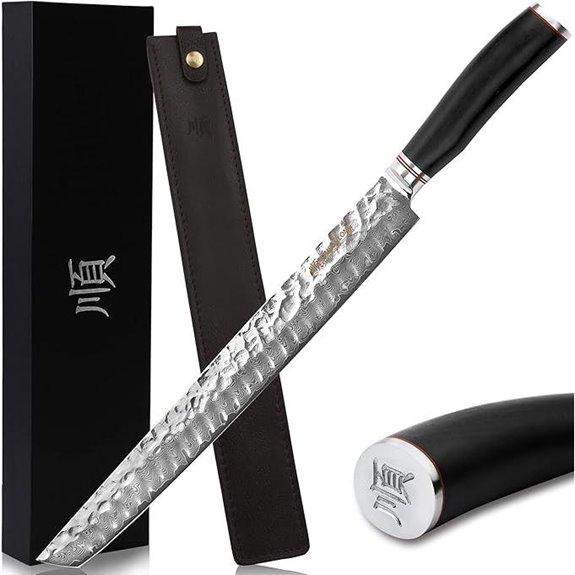 YOUSUNLONG 13 Damascus Slicing Knife with Leather Sheath