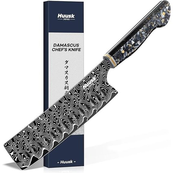 Huusk Damascus Nakiri Knife 7 Inch Chef Kitchen Knife