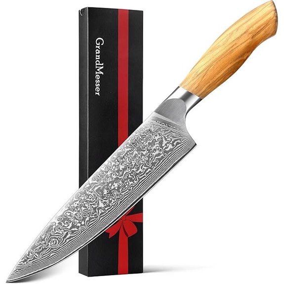 Damascus 8-Inch Chef Knife with Olive Wood Handle