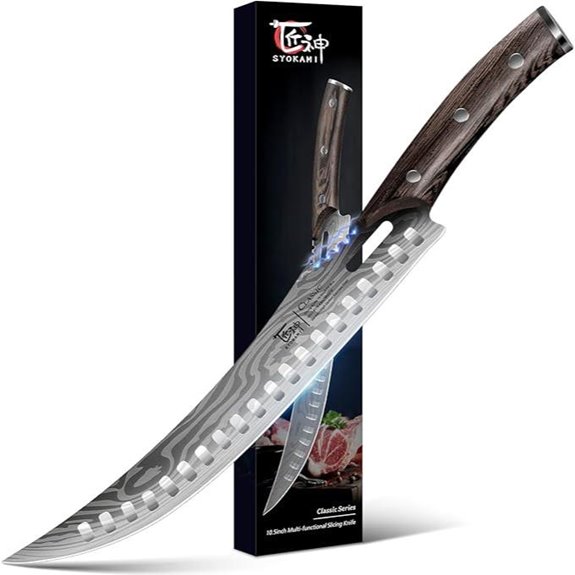 Butcher Carving Knife with Wooden Handle and Damascus Pattern