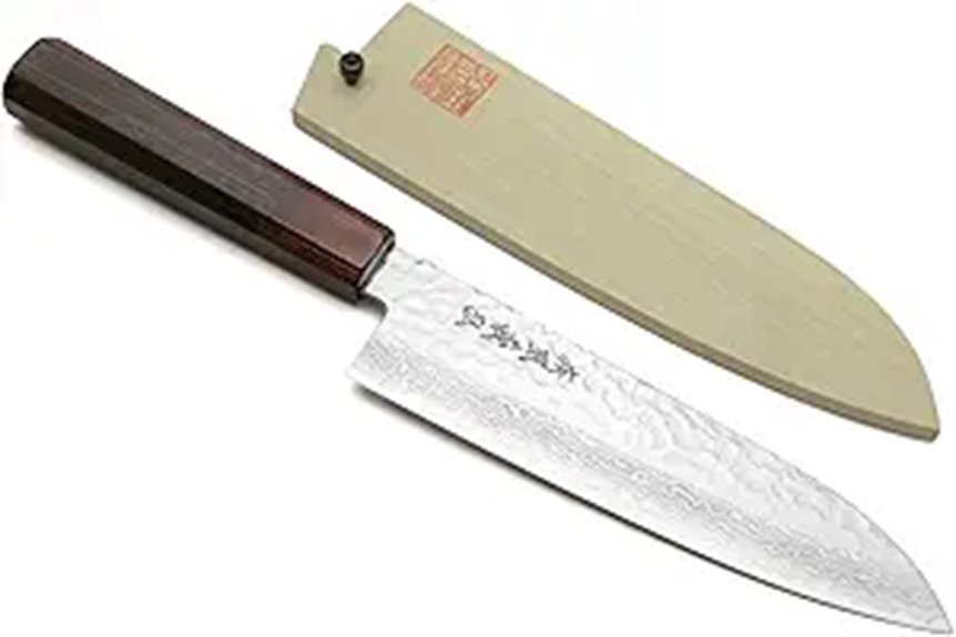 Yoshihiro VG10 Damascus Santoku Knife with Rosewood Handle