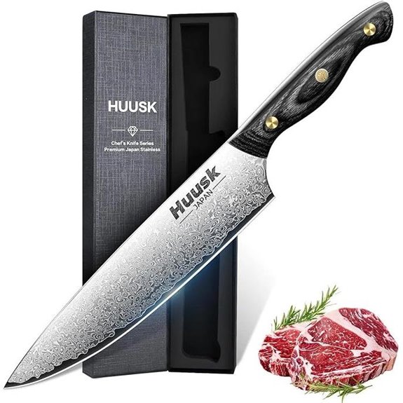Huusk Damascus 8-Inch Chef Knife with Wooden Handle