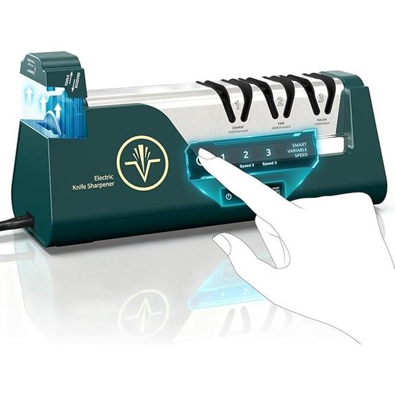 Electric Knife Sharpener with Diamond Abrasives and Variable Speeds