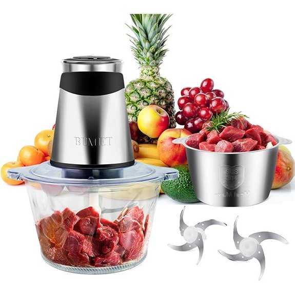 Electric Food Processor with Dual Bowls and Blades