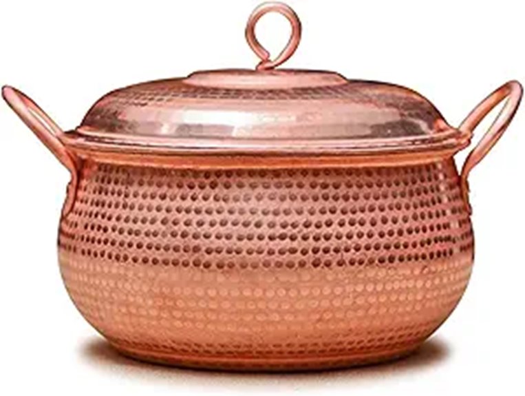 Hammered Copper Soup Pot with Handles and Lid