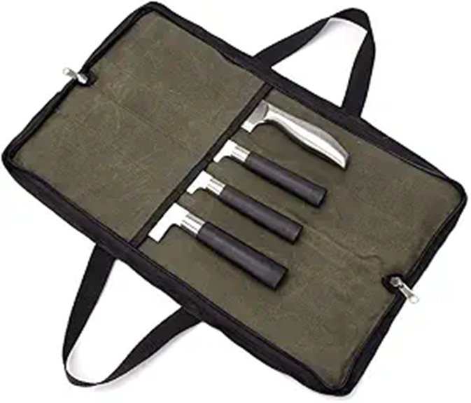 Heavy Duty Waxed Canvas Knife Roll with 4 Slots