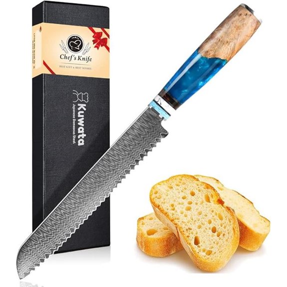 Damascus Bread Knife Serrated Professional Japanese Steel