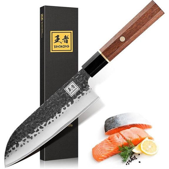 ENOKING 7-Inch Japanese Santoku Knife with Rosewood Handle