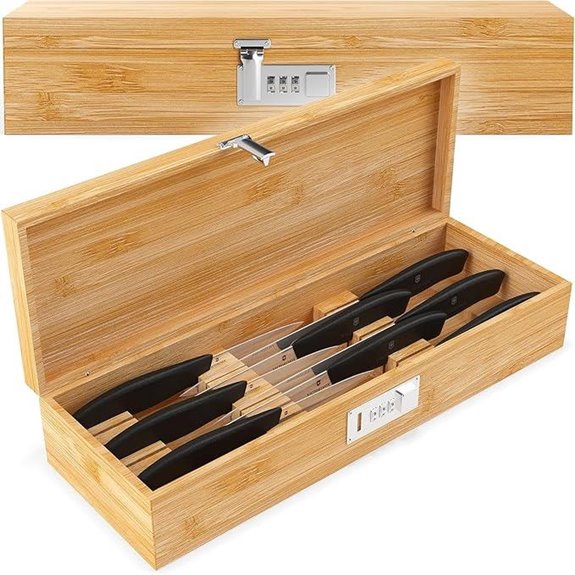 Upgraded Bamboo Knife Storage Box with Lock