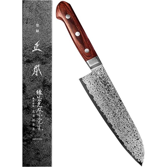 Masamoto ZA Japanese Santoku Knife 7 Damascus Blade