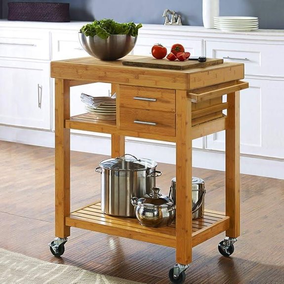 Rolling Kitchen Island Cart with Drawers and Towel Rack