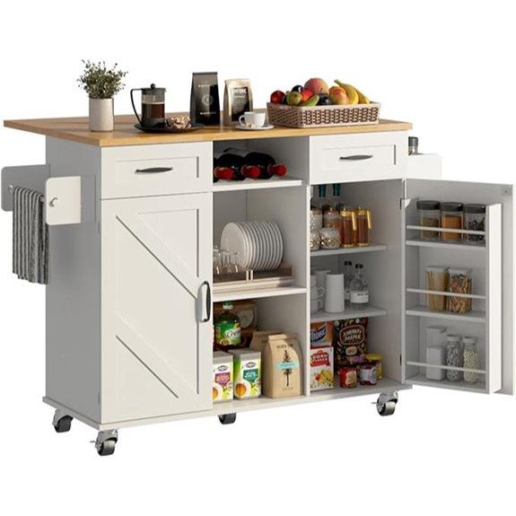 Rolling Kitchen Island with Storage and Drop Leaf