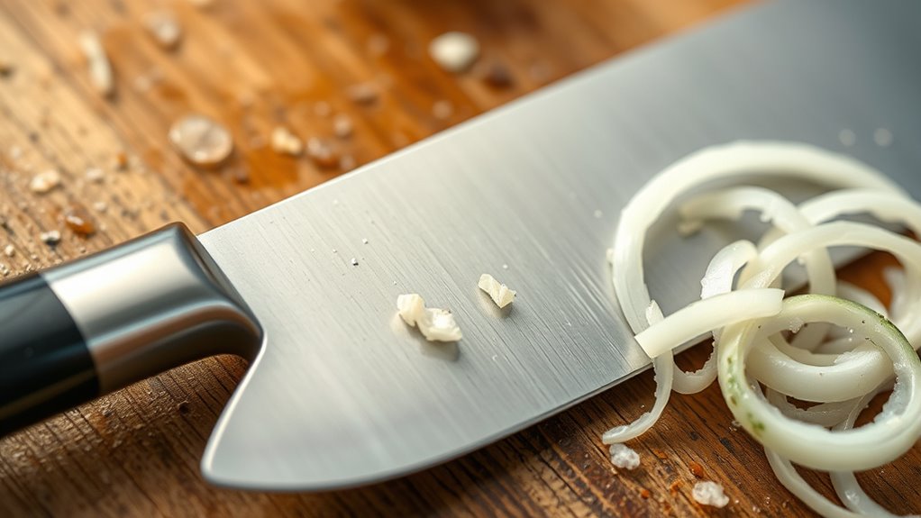 onion residue clings to knives