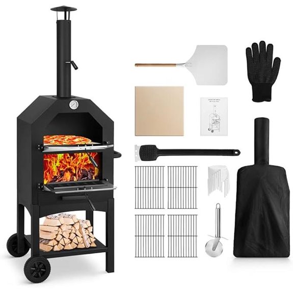 EDOSTORY Outdoor Wood-Fired Pizza Oven with Cover