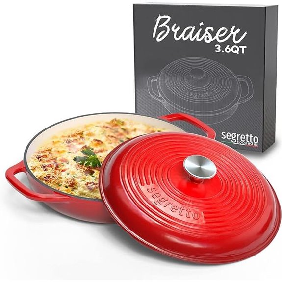 Segretto Cookware Enameled Cast Iron Braiser 3.6 Quarts 30cm Red