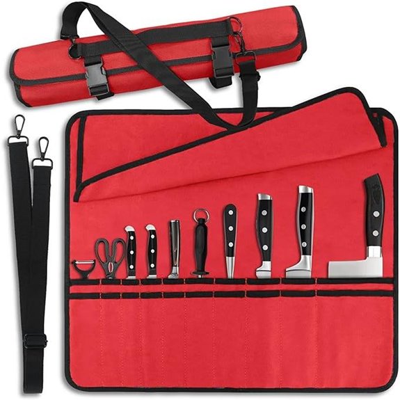 Red Chef Knife Bag with 20 Slots and Holders