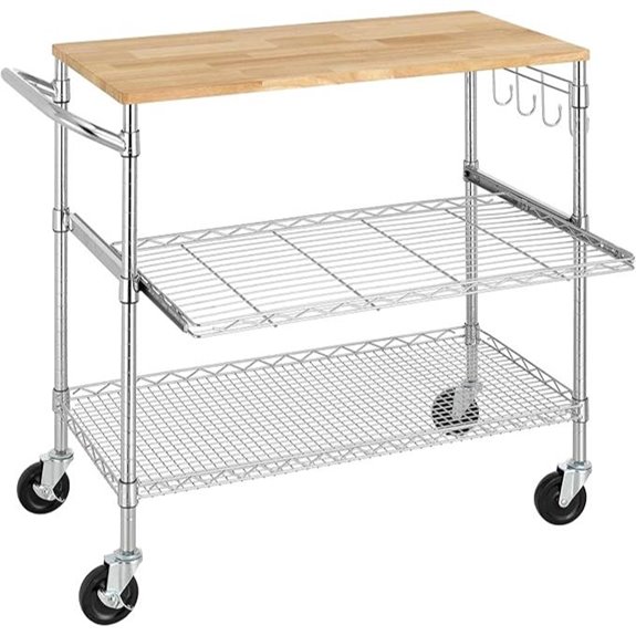 Finnhomy 3-Tier Rolling Kitchen Cart with Oak Tabletop
