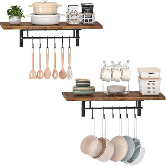 Wall-Mounted Pot Racks Set of 2 Rustic Kitchen Shelves