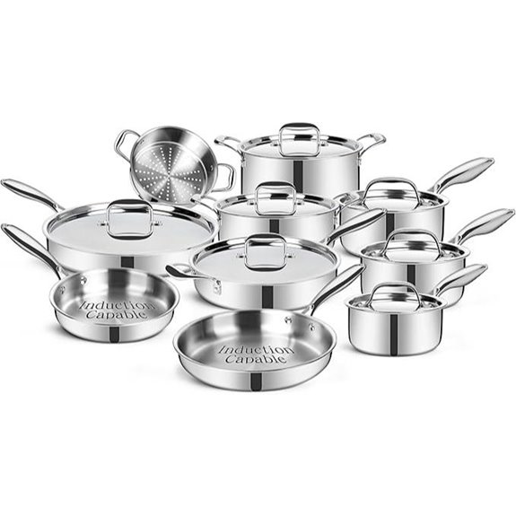 EWFEN 17-Piece Stainless Steel Cookware Set
