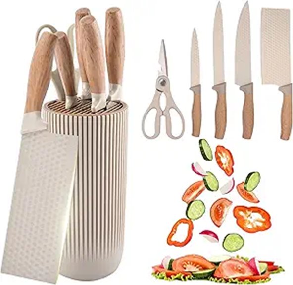 6-Piece Khaki Kitchen Knife Set with Block